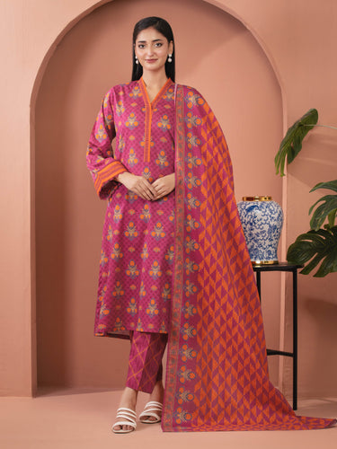 Unstitched Dark Pink Printed Lawn 3 Piece - EWU5A1-35665-3P