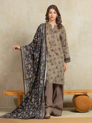 Unstitched Dark Beige Printed Khaddar 3 Piece - EWU5A3-35964-3P