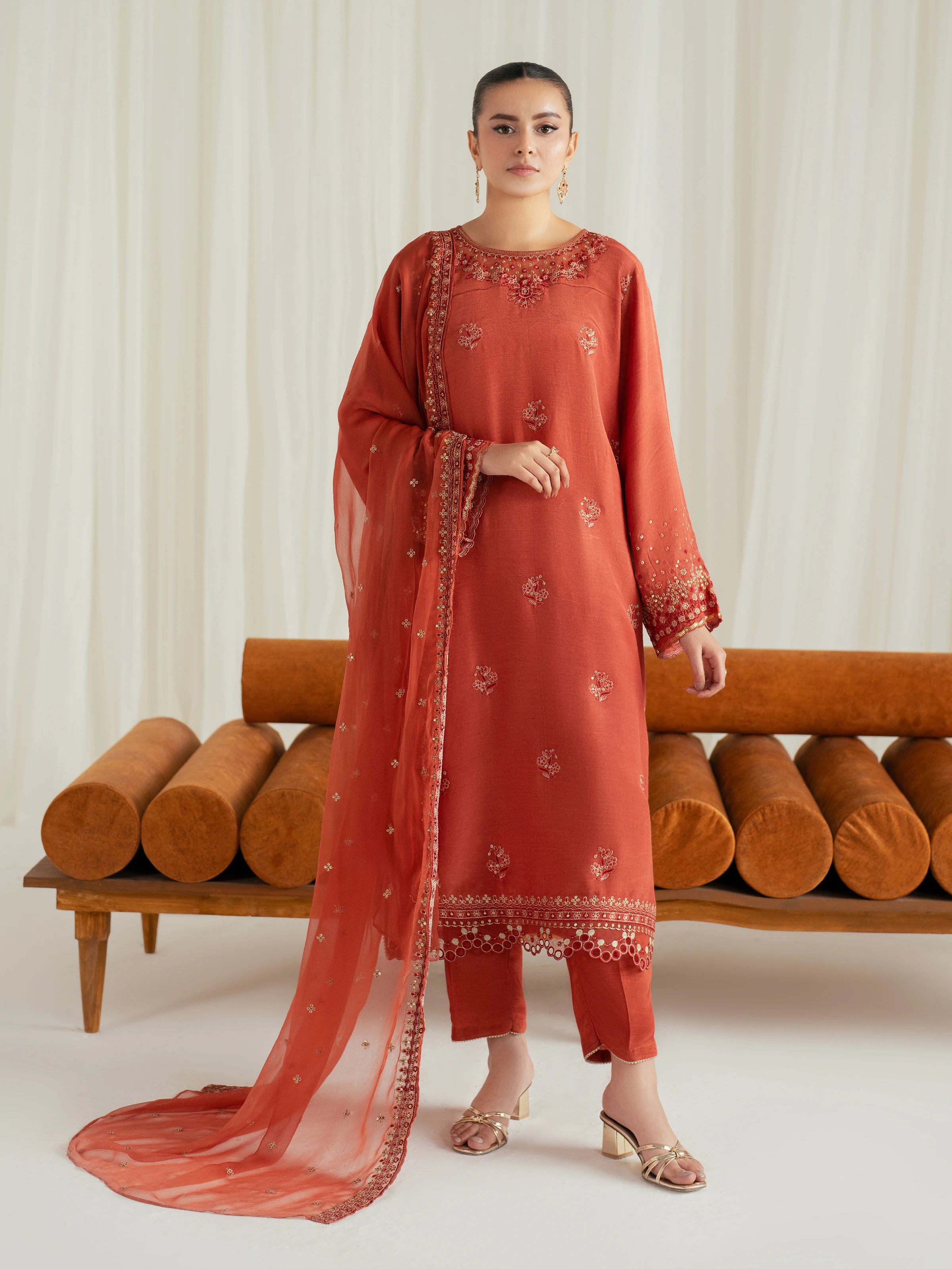 Pret 3Pc Embroidered Raw Silk Suit - EWTPLE24-00040-3P