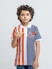 Boy's White Multi Polo Shirt - EBTPS6-056