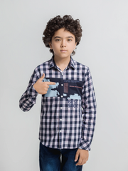 Boy's White & Navy Shirt - EBTSF6-27696