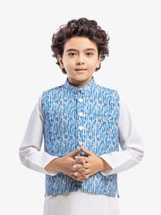 Boy's Blue & Off White Waist Coat Suit - EBTWCS25-25195