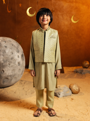 Embroidered Raw Silk Waistcoat Suit - ECBTWCS5-061