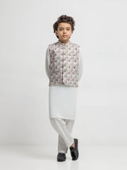 Boy's Multi & Off White Waist Coat Suit - ECBTWCS5-077