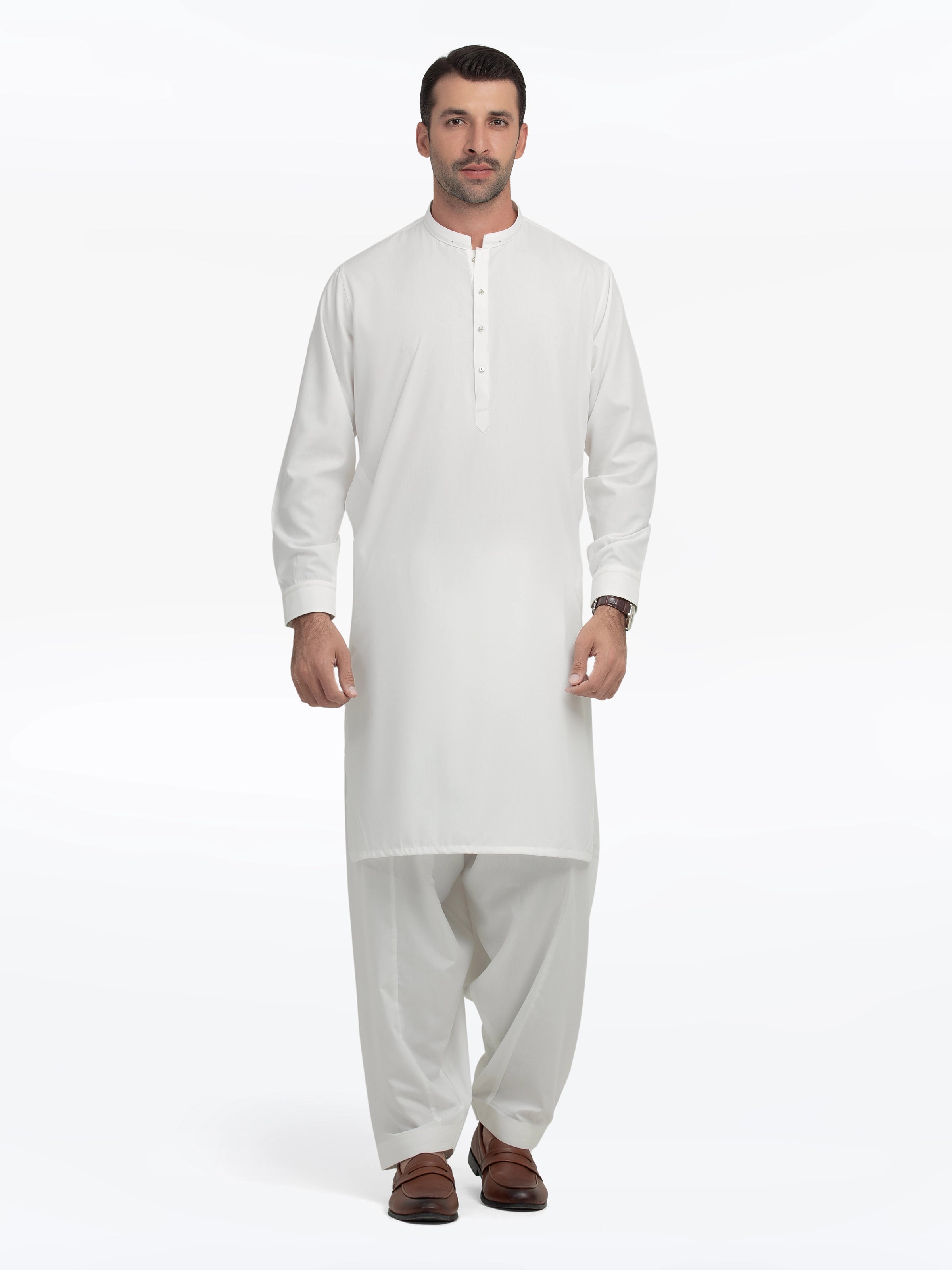 Men's Off White Kurta Shalwar - EMTKS25-41152