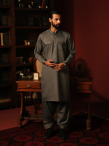 Men's Grey Kurta Shalwar - EMTKST5-99621