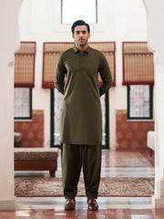 Men's Olive Green Shalwar Kameez - EMTKST5-99632