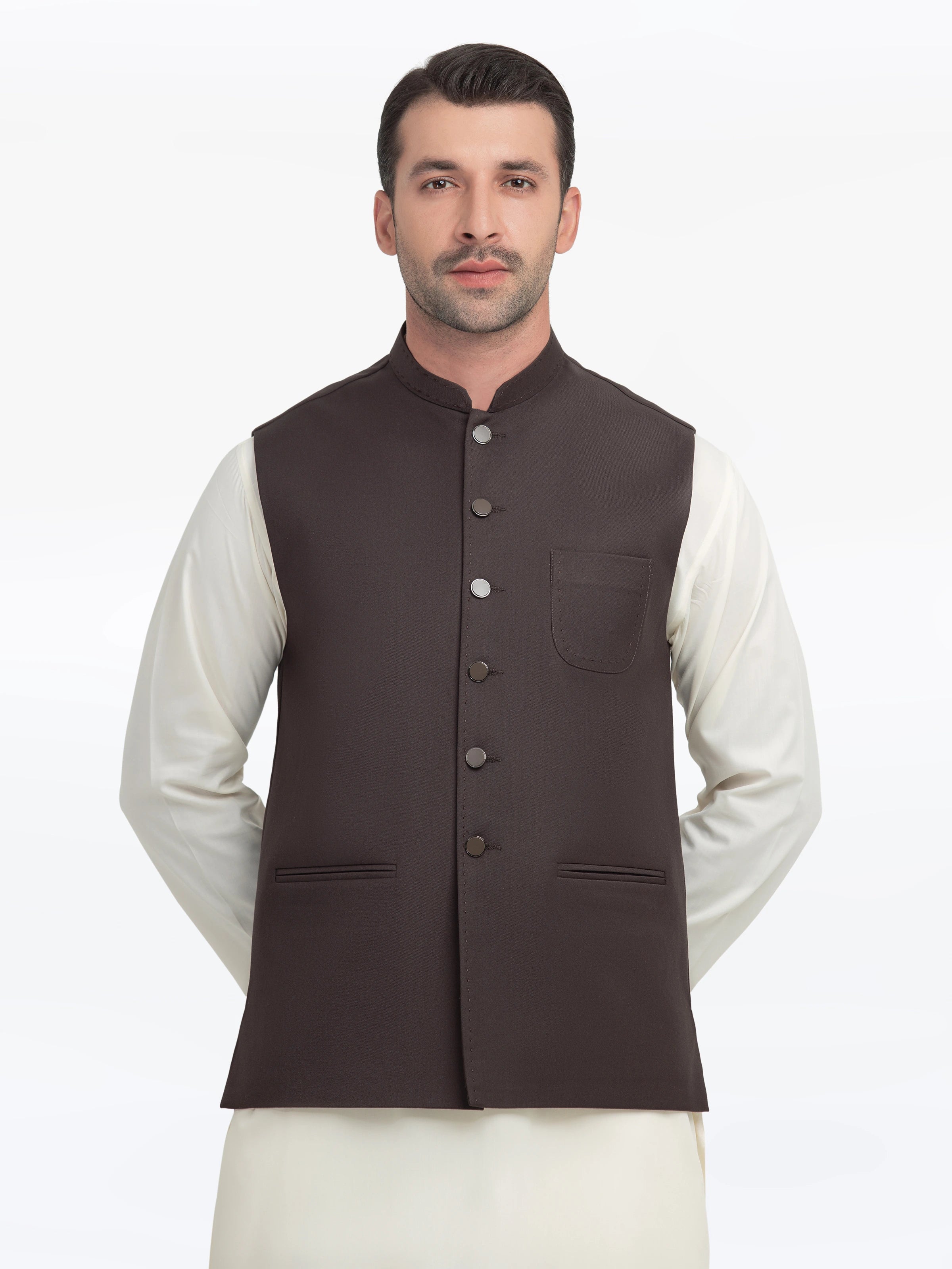 Men's Chocolate Brown Waist Coat - EMTWC25-35935