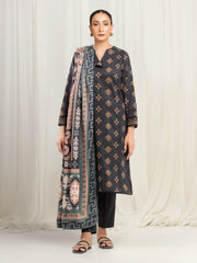 Unstitched Black Printed Khaddar 3 Piece - EWU5M3-035-3P