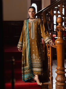 Unstitched Dark Olive Embroidered Khaddar 3 Piece - EWU5V11-32002-3P