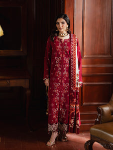 Unstitched Maroon Embroidered Khaddar 3 Piece - EWU5V11-32011-3P