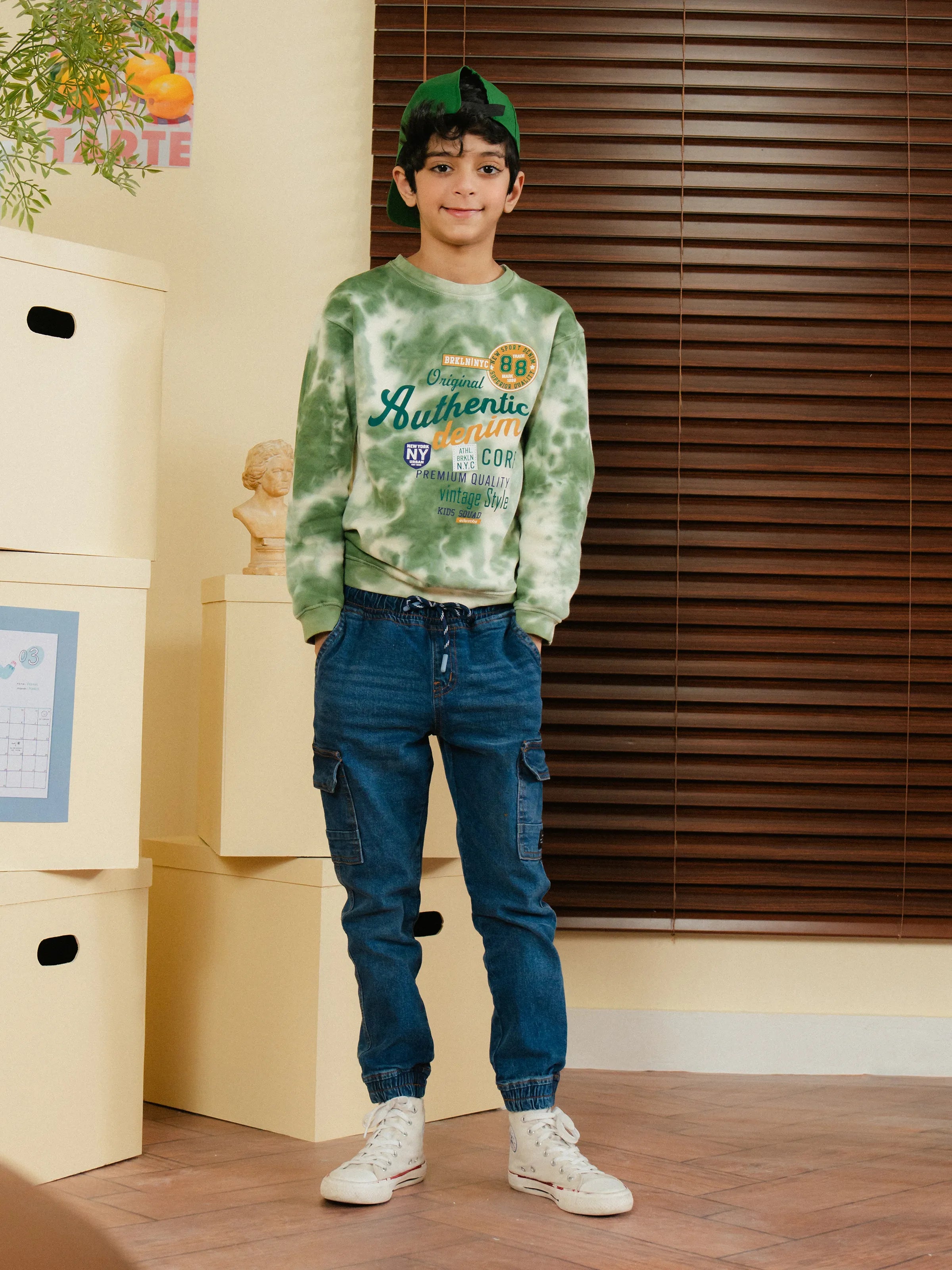 Boy's Cream & Green Sweatshirt - EBTSS24-006