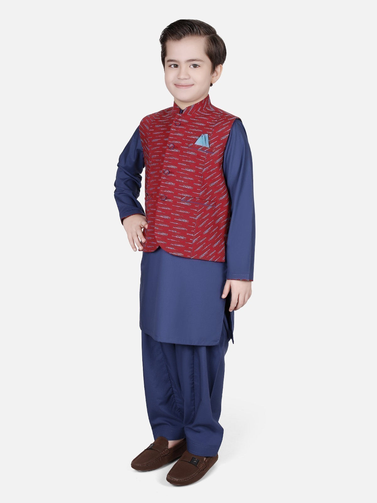 Boy's Red & Blue Waist Coat Suit - EBTWCS17-25077