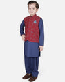 Boy's Red & Blue Waist Coat Suit - EBTWCS17-25077