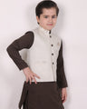 Boy's Beige & Kai Green Waist Coat Suit - EBTWCS18-25086