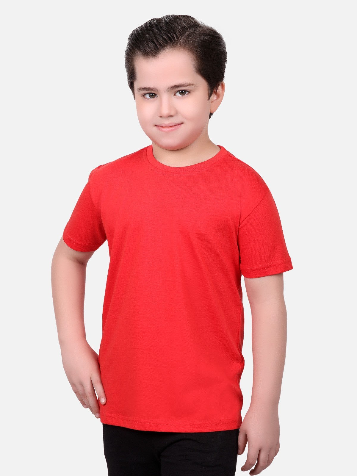 Boy's Fiery Red Half Sleeves Basic Tee - EBTBT19-028