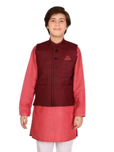 Boy's Maroon & Peach Waist Coat Suit - EBTWCS19-25110