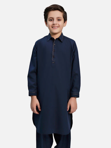 Boy's Navy Blue Kurta Shalwar - EBTKS20-3680