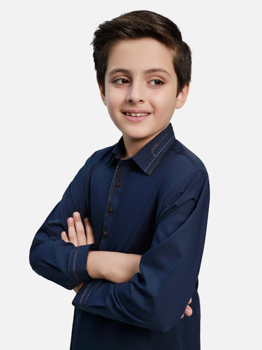 Boy's Navy Blue Kurta Shalwar - EBTKS20-3680