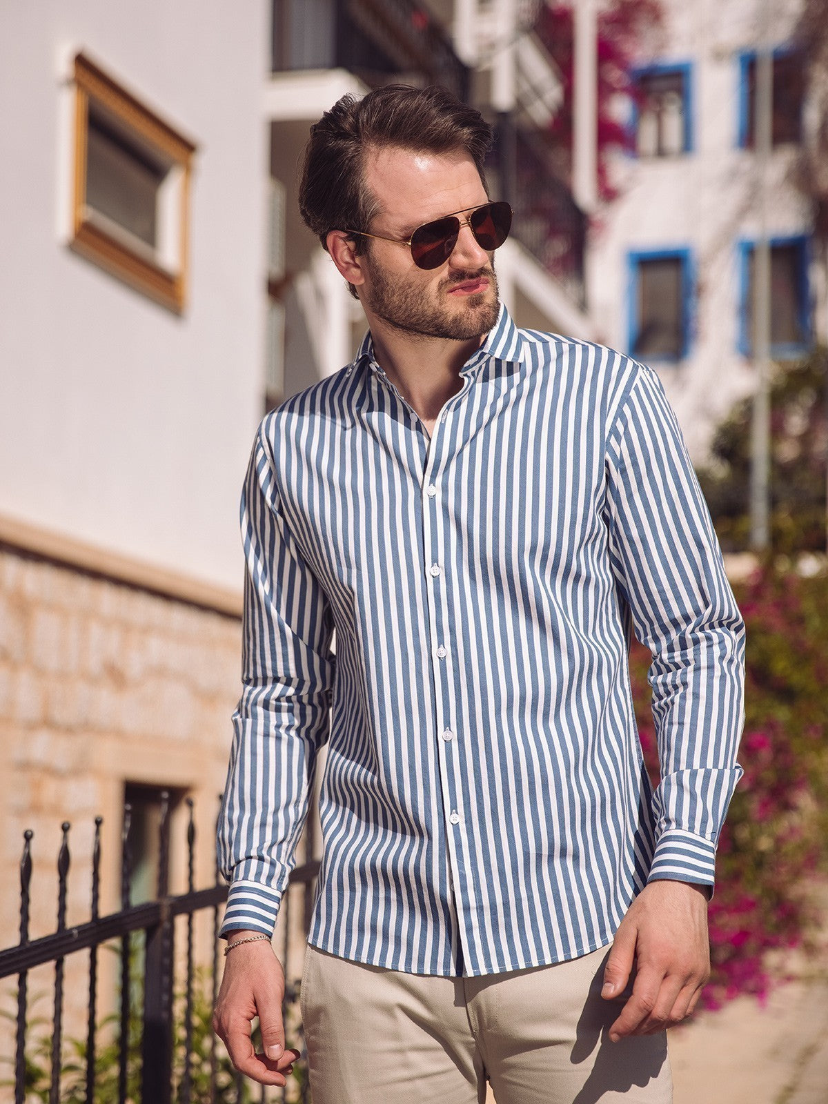 edenrobe Men's Blue & White Shirt - EMTSUC20-107 - edenrobe Pakistan