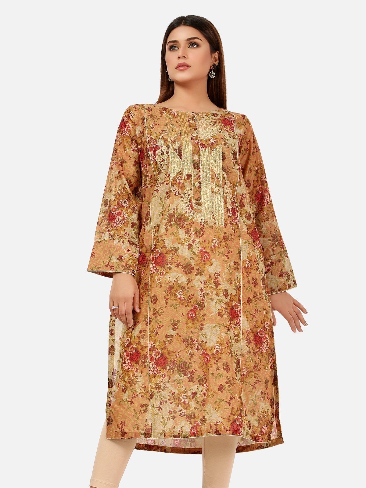 EWTKE20-67149-Lawn Kurti - Brown
