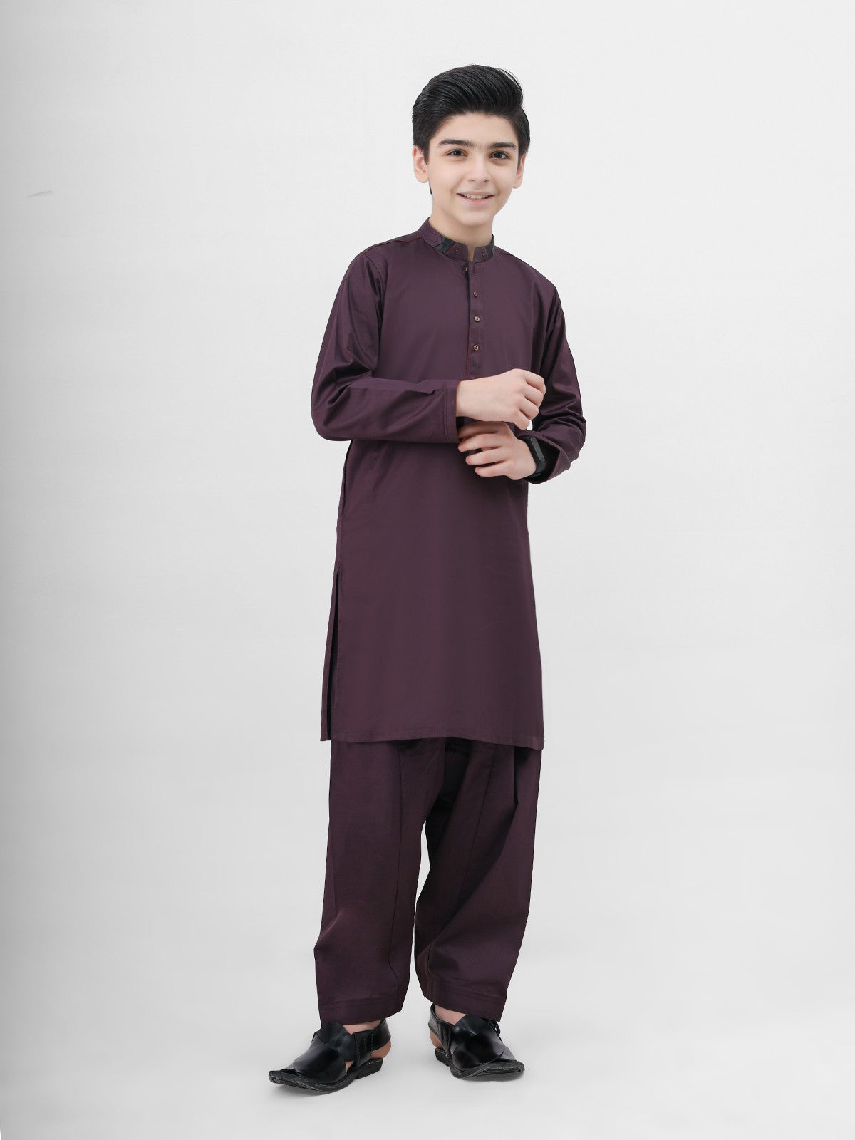 Boy's Plum Kurta Shalwar - EBTKS21-3759