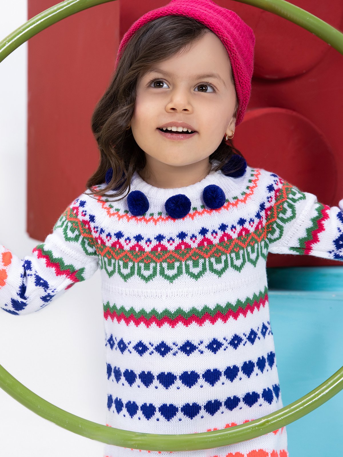 Girl's White Multi Sweater Frock - EGTF21W-003