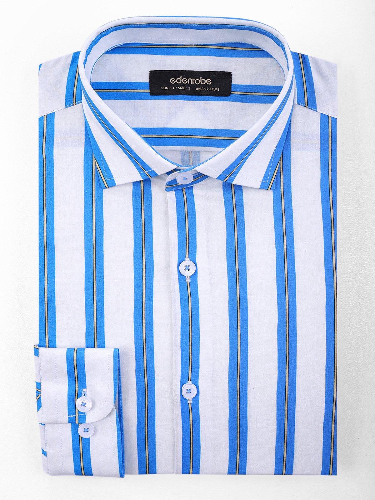 Men's Blue & White Wide Striped Shirt - EMTSUC21-143