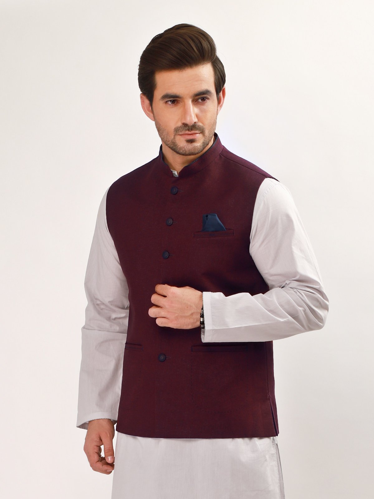 edenrobe Men's Maroon Waist Coat - EMTWC21-35752 – edenrobe Pakistan