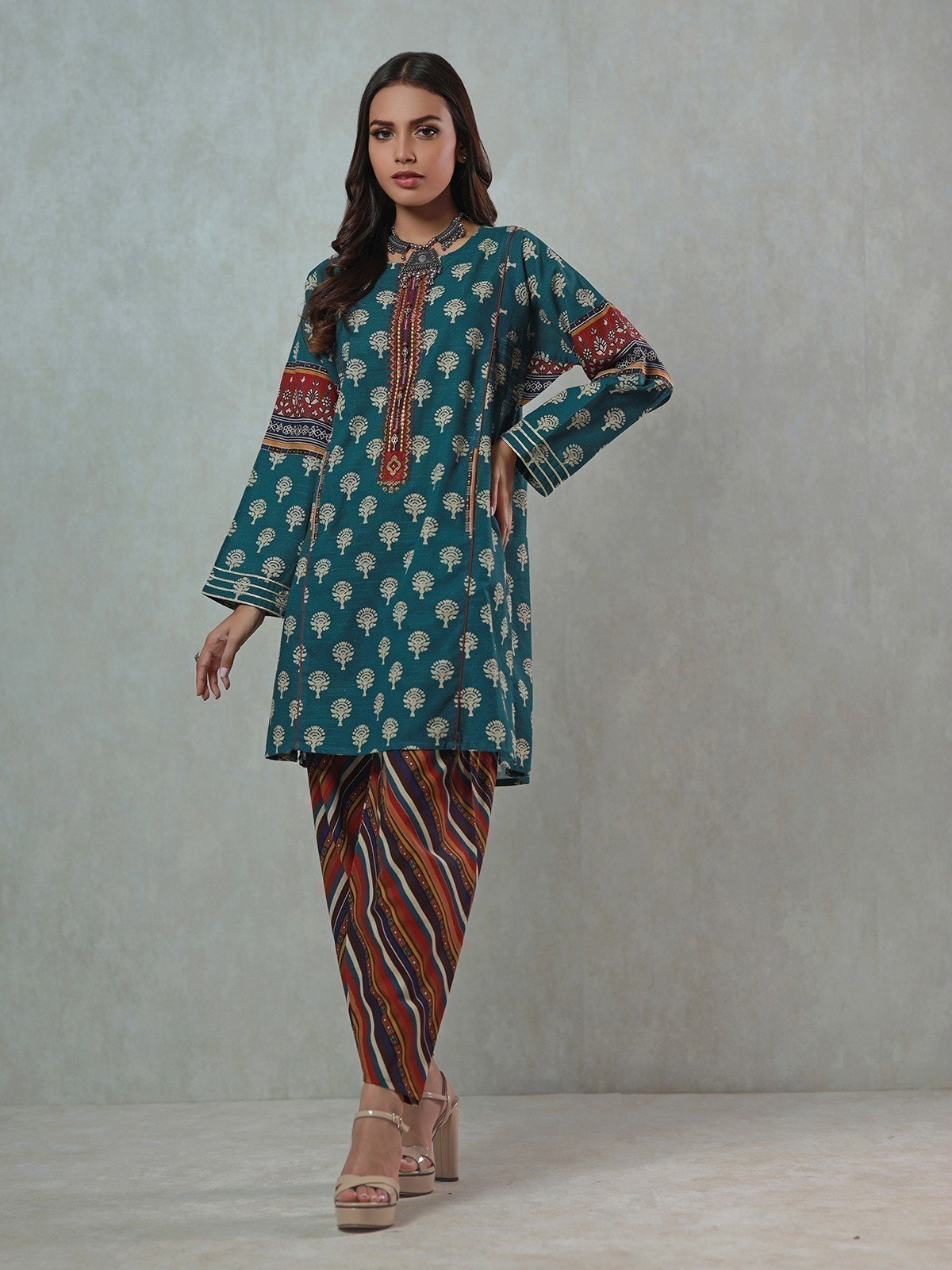 Pret 2Pc Embroidered Khaddar Shirt Trouser - EWTKE21-67362 (2-PCS)