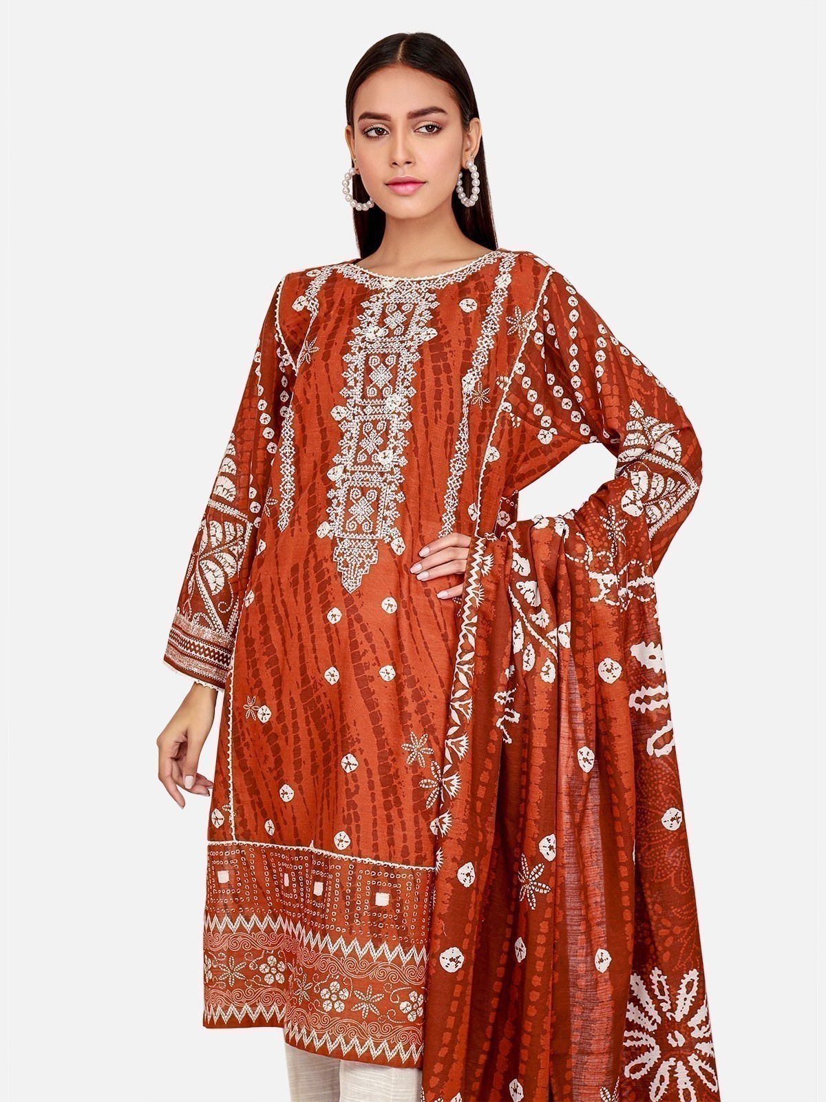 Pret 2Pc Embroidered Khaddar Shirt Dupatta - EWTKE21-67379 (2PC-D)