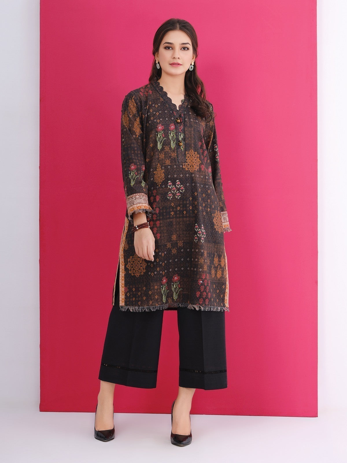 EWU21A9-21572 Unstitched Brown Printed Khaddar 1 Piece