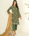 EWU21V2-20413 Unstitched Green Embroidered Lawn 3 Piece
