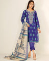 EWU21V2-20414 Unstitched Blue Embroidered Lawn 3 Piece