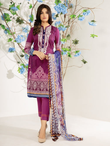 EWU21V2-20465 Unstitched Magenta Embroidered Lawn 3 Piece