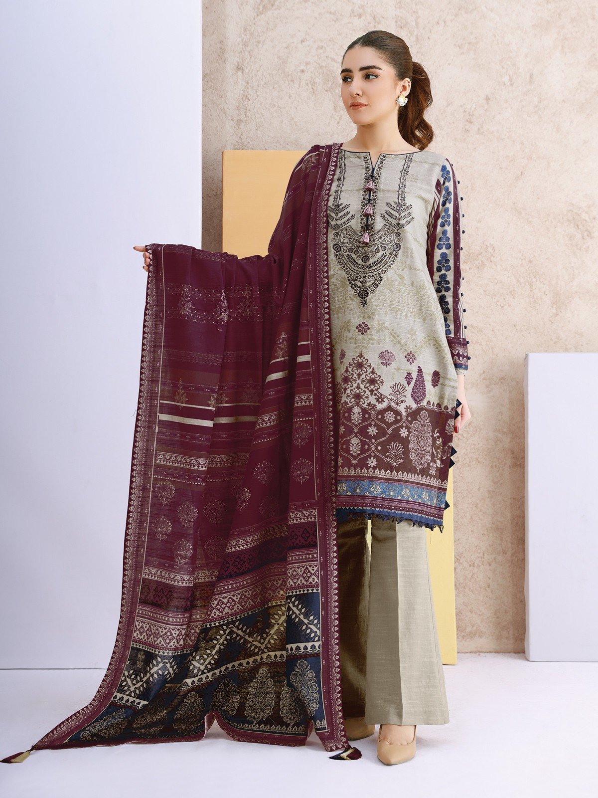 edenrobe Women's Beige Unstitched 3PC Khaddar - EWU21V8-21670 ...