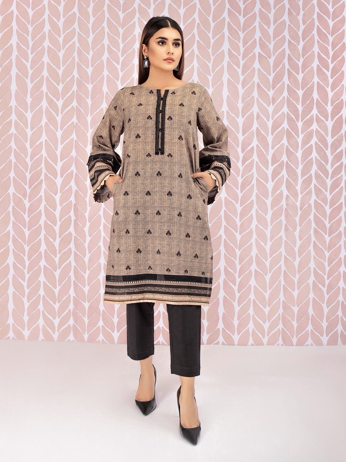 EWU21V8-21720 Unstitched Brown Embroidered Khaddar 1 Piece