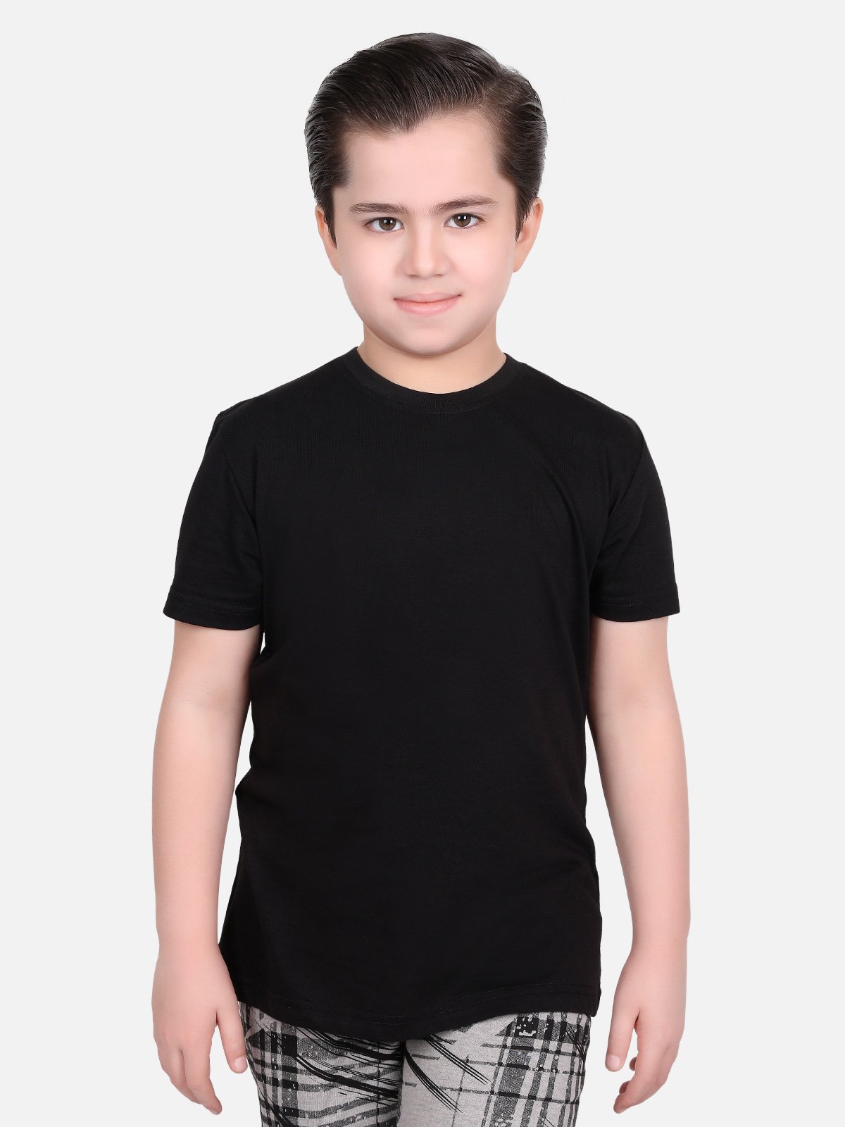 Boy's Black Half Sleeves Basic Tee - EBTBT22-002