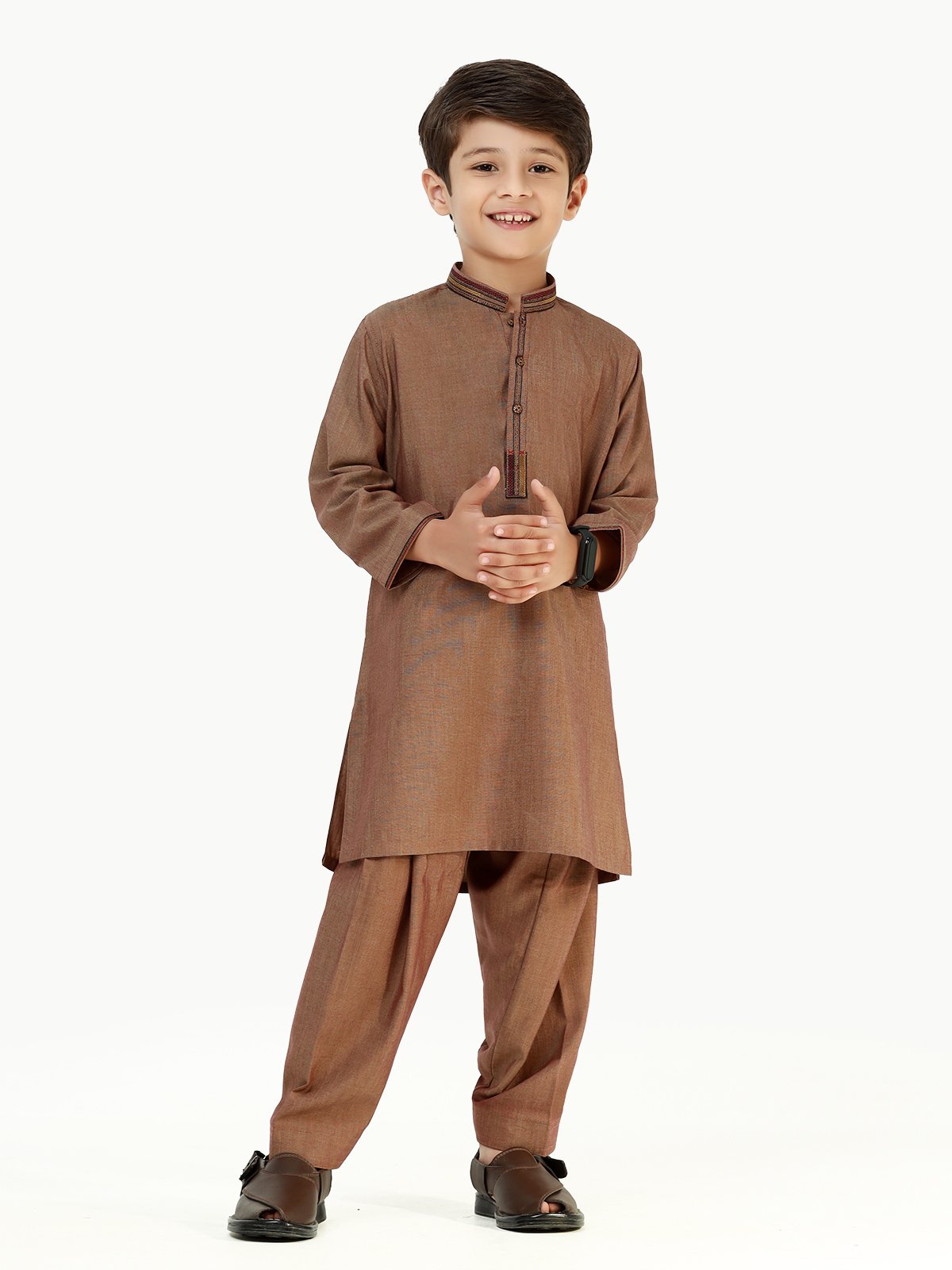 Boy's Light Brown Kurta Shalwar - EBTKS22-3802