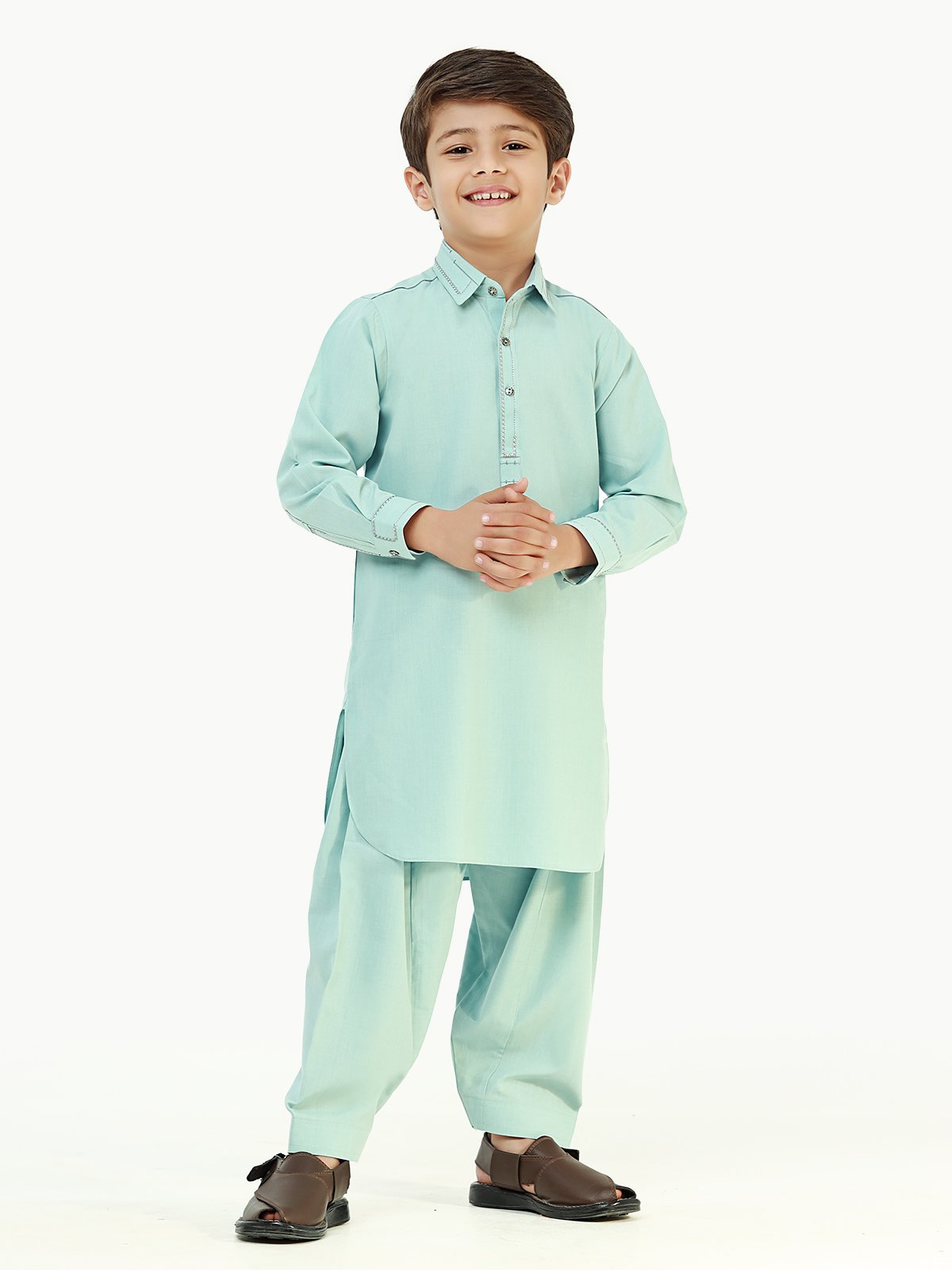 Boy's Mint Green Kurta Shalwar - EBTKS22-3804