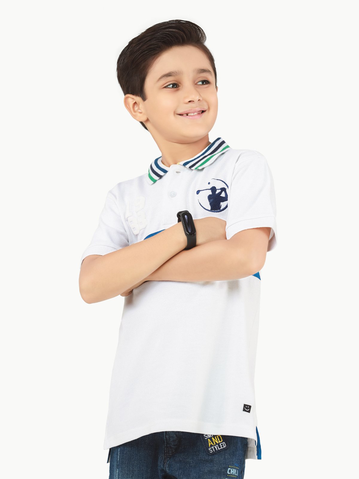 Boy's White & Green Polo Shirt - EBTPS22-012