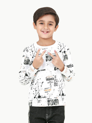 Boy's White Full Sleeve T-Shirt - EBTGF22-009