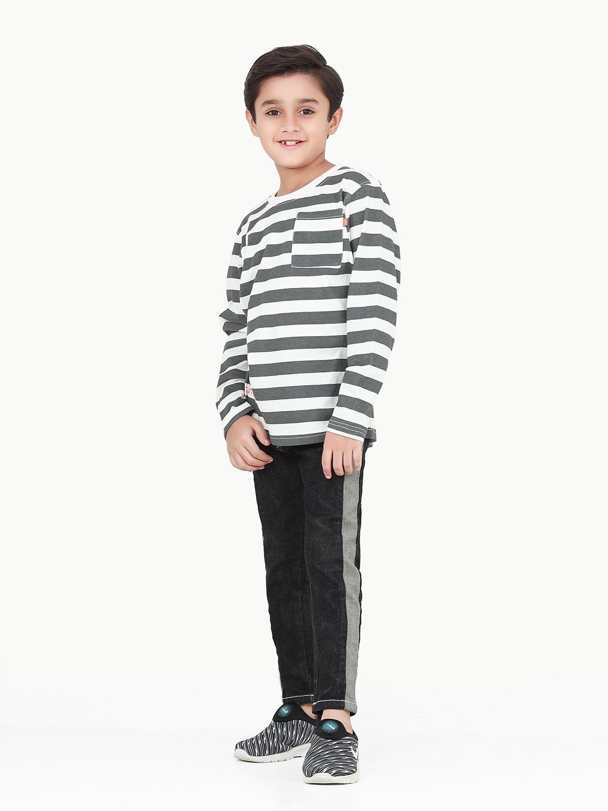 Boy's Grey & White Full Sleeve T-Shirt - EBTGF22-012
