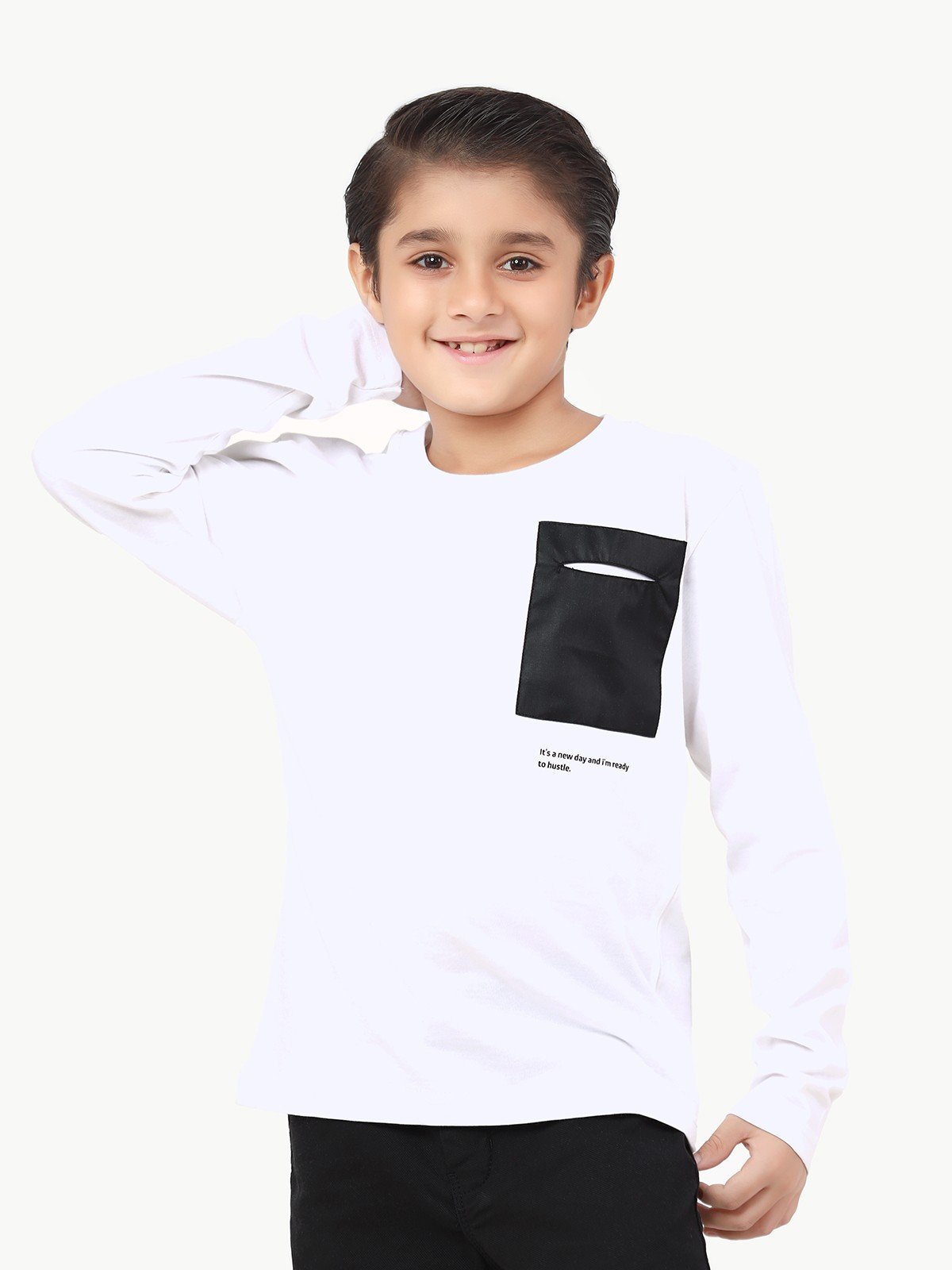 Boy's White Full Sleeve T-Shirt - EBTGF22-015