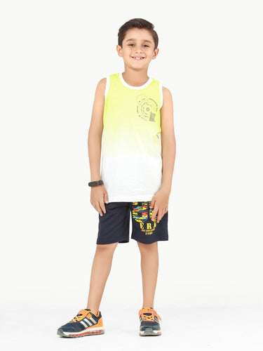 Boy's White & Green Tank Top - EBTT22-011