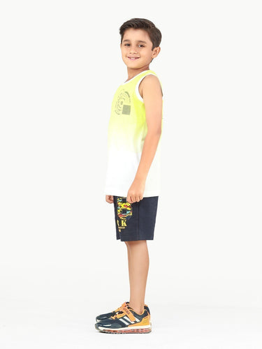 Boy's White & Green Tank Top - EBTT22-011