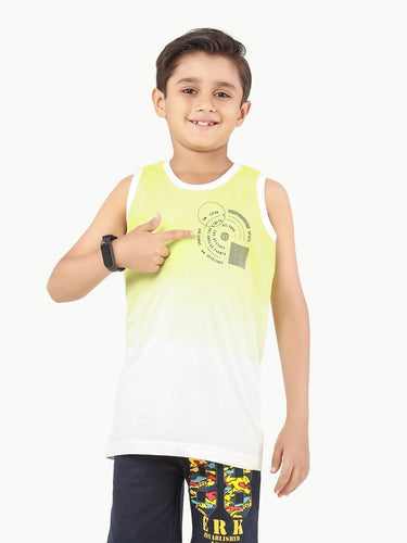 Boy's White & Green Tank Top - EBTT22-011