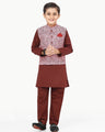 Boy's Pink & Burgundy Waist Coat Suit - EBTWCS22-25172