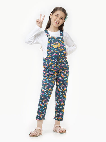 Girl's Teal Blue Dungaree - EGTDK22-008
