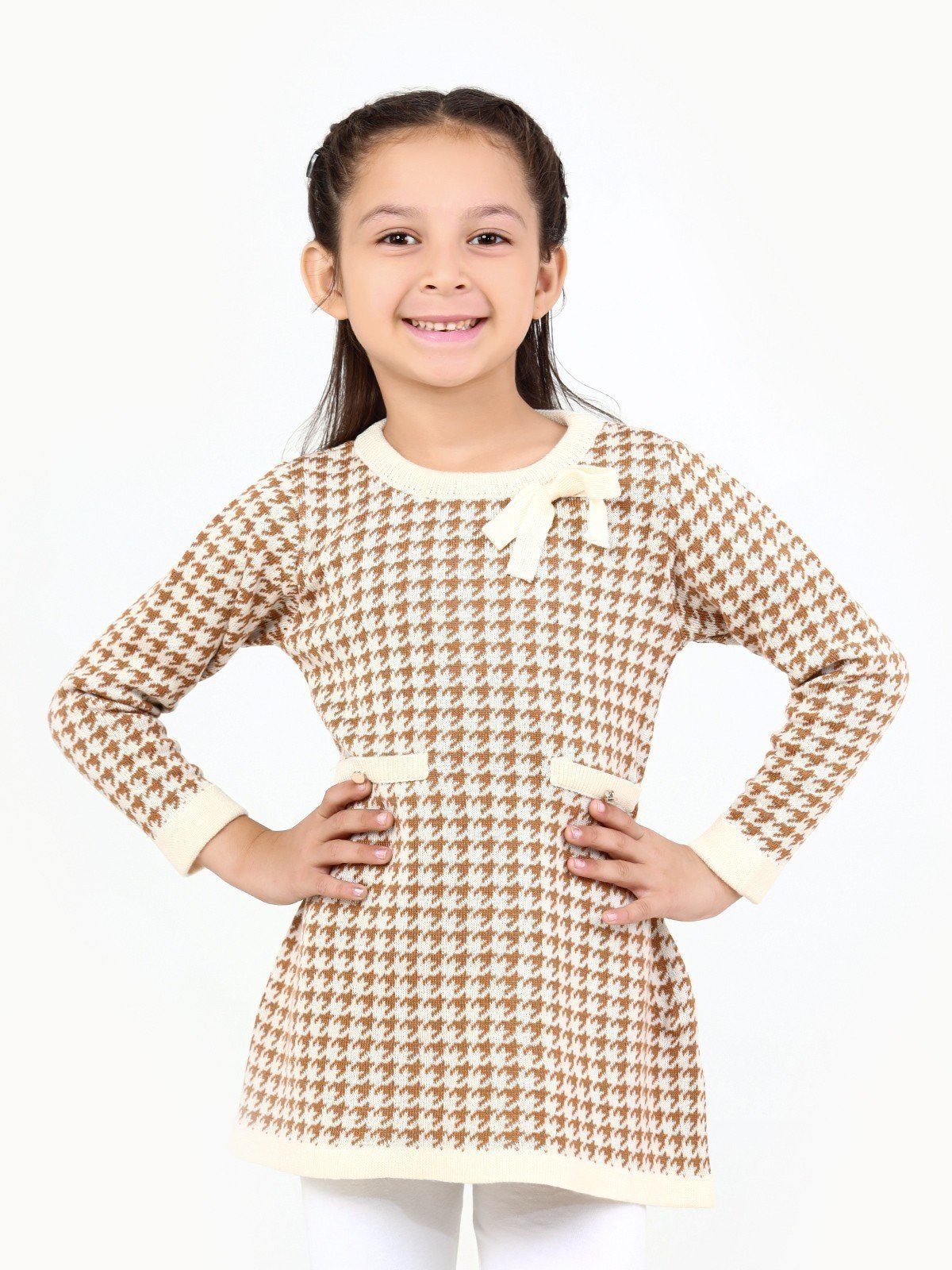 Girl's Light Brown Sweater Frock - EGTSF22-001